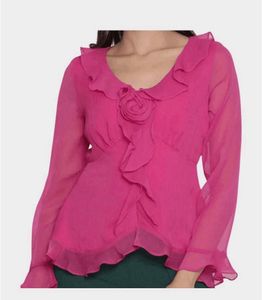 Chic Pink Blouse with Rose Detail