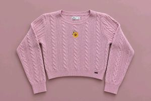 DUSTY PINK CABLE KNIT CROPPED SWEATER