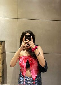 Pink floral scarf tube top - newme