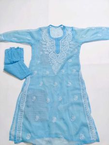 Sky Blue Hand-Embroidered Chikankari Kurta
