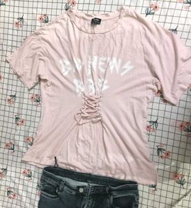 Cute Pink Graphic Lace-Up T-Shirt