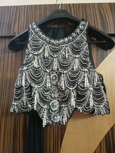 Embellished Black Pearl Blouse with Drape Saree