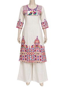 Multicolour Embroidered Ethnic Cotton Kurti