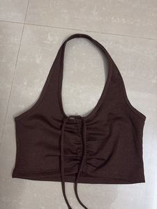 H&amp;M Brown Halter Neck Crop Top