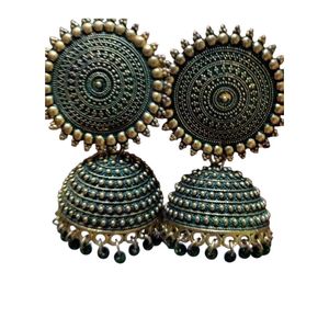 Vintage Oxidized Green Jhumka Earrings