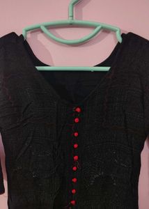 Stylish Black Kurta with Red Buttons