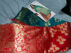 New Elegant Red and Teal Silk Saree