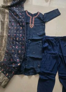 Elegant Blue Embroidered Kurta Set with Dupatta