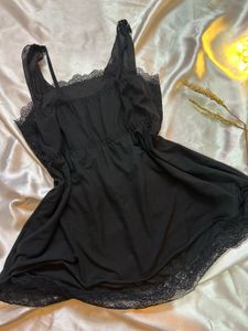 Elegant Black Lace Trim Night Slip