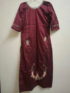 Maroon Embroidered Silk Kurta zardozi