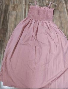 peach Smocked Fit &amp; Flare Dress - Stretchable