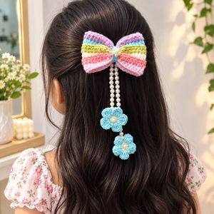 Rainbow Crochet Hair Clip with Flowers