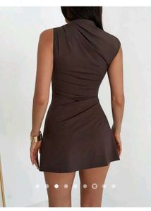 Savana Chic Brown Ruched Mini Dress