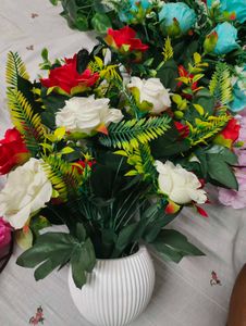 Artificial Flower Arrangement with White Vase