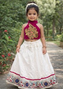 Embroidered Pink and White lehenga choli for kids