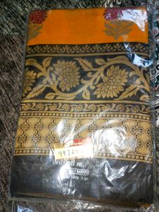 Orange & Black Floral Print Saree