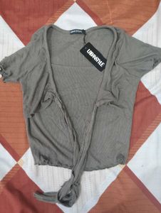 Women's Grey Tie-Front Top