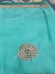 Aqua green Embellished Saree