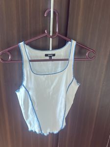 White Tank Top with Blue Stitching