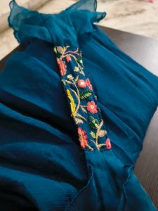 Embroidered Teal Blouse with plazo set