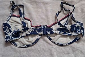 Blue Palm Tree Print Bikini Top