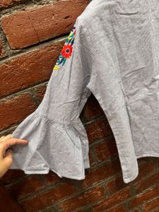 Floral Embroidered Striped Blouse