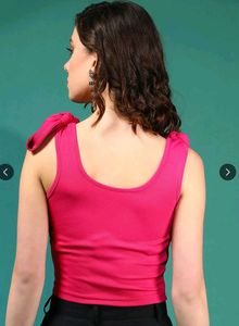 Hot Pink Ribbed Crop Top with Tie Sleeves