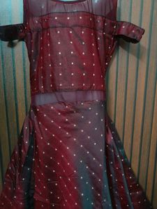 Elegant Maroon Polka Dot Gown