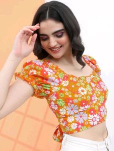Floral Smocked Crop Top with Tie Detail