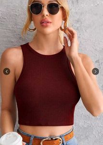 Maroon Ribbed fitted crop top