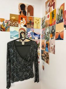 Dark Floral Print Wrap Top