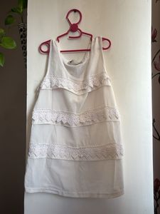 White Tiered Lace Trim Tank Top