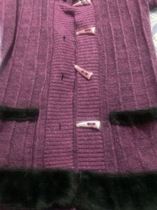 Purple Knit Cardigan with Faux Fur Collar