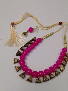 Pink Beaded Necklace &amp; Earring Set