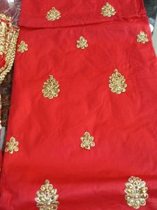 Red &amp; Gold Dress Material