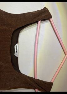 Sparkly Brown Square Neck Tank Top