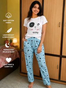 Cute Panda & Cat Print Pajama Set