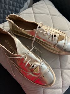 Stylish Metallic Gold Lace-Up Shoes