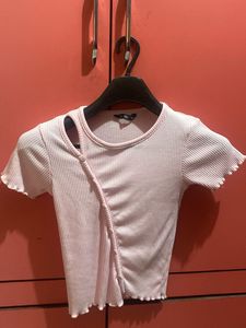 Pink Ribbed Cut-Out Top
