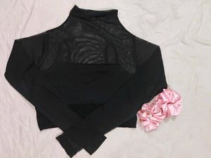 Black Mesh Mock Neck Top
