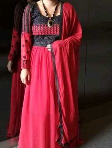 Red Embroidered Anarkali Suit Set