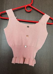 Cute Pink Button-Up Knit Top