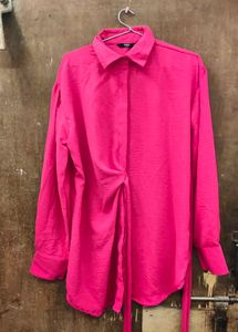 Shein Drop Shoulder Spread Collar Front Wrap Tie