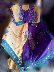 Elegant Purple yellow Embroidered Saree