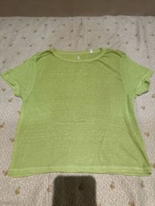 Lime Green Ribbed Crew Neck T-Shirt