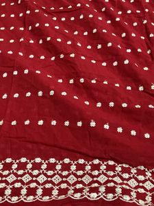 Damaged Red Cotton N Purple Saree For Grabs