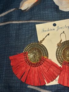 Red Tassel Statement Earrings