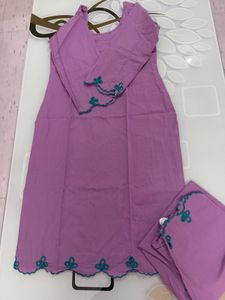 Purple Kurta with Teal Embroidery