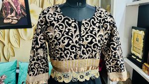 Elegant Black &amp; Gold Embroidered Gown
