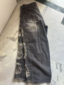 Y2K Charcoal Washed Ripped Cargo Baggy pants